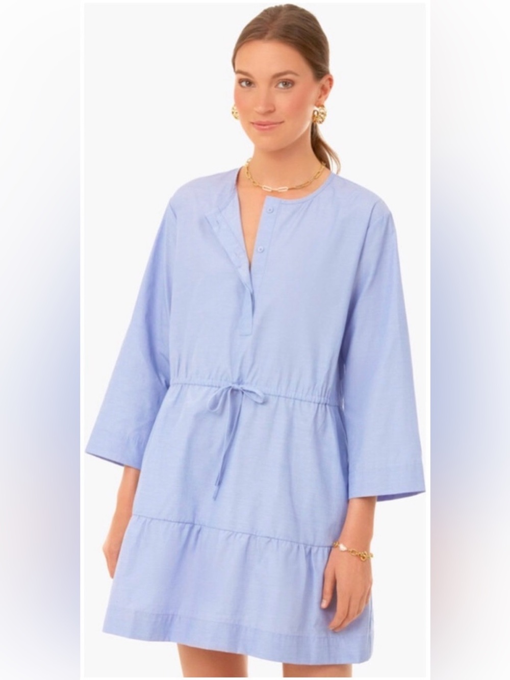 Pomander Place Do+Be Lucy Chambray Blue Tie Waist Dress M - Picture 3 of 15